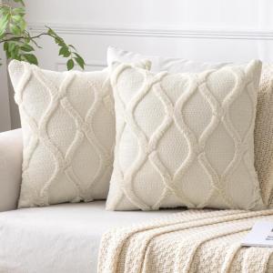 MIULEE Decorative Throw Pillow Covers Dark Grey 18×18 Inch Set of 2, Soft Plush Faux Wool Couch Cushion Covers Farmhouse Throw Pillows for Couch Bed Sofa Living Room(Beige)