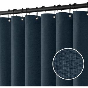 MIULEE Extra Long Linen Shower Curtain 96 Inches Long with 12 Metal Hooks Washable Beige Fabric Shower Curtain Set Waterproof Neutral Thick Cloth Shower Curtains for Bathroom Hotel Bathtub, Cream(Navy Blue)