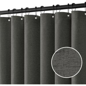 MIULEE Extra Long Linen Shower Curtain 96 Inches Long with 12 Metal Hooks Washable Beige Fabric Shower Curtain Set Waterproof Neutral Thick Cloth Shower Curtains for Bathroom Hotel Bathtub, Cream(Charcoal Grey)
