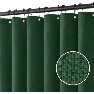 MIULEE Extra Long Linen Shower Curtain 96 Inches Long with 12 Metal Hooks Washable Beige Fabric Shower Curtain Set Waterproof Neutral Thick Cloth Shower Curtains for Bathroom Hotel Bathtub, Cream(Dark Green)