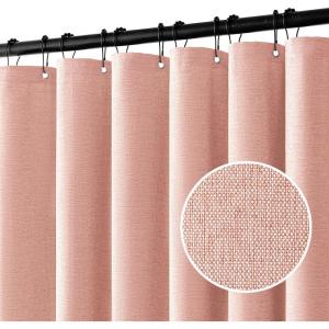 MIULEE Extra Long Linen Shower Curtain 96 Inches Long with 12 Metal Hooks Washable Beige Fabric Shower Curtain Set Waterproof Neutral Thick Cloth Shower Curtains for Bathroom Hotel Bathtub, Cream(Blush Pink)