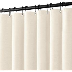 MIULEE Extra Long Linen Shower Curtain 96 Inches Long with 12 Metal Hooks Washable Beige Fabric Shower Curtain Set Waterproof Neutral Thick Cloth Shower Curtains for Bathroom Hotel Bathtub, Cream(Ivory)
