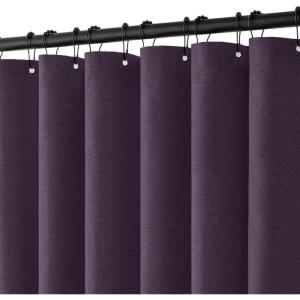 MIULEE Extra Long Linen Shower Curtain 96 Inches Long with 12 Metal Hooks Washable Beige Fabric Shower Curtain Set Waterproof Neutral Thick Cloth Shower Curtains for Bathroom Hotel Bathtub, Cream(Purple)
