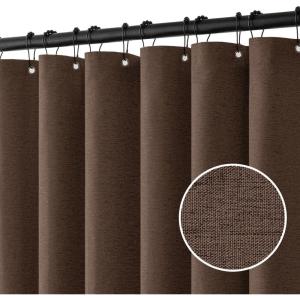 MIULEE Extra Long Linen Shower Curtain 96 Inches Long with 12 Metal Hooks Washable Beige Fabric Shower Curtain Set Waterproof Neutral Thick Cloth Shower Curtains for Bathroom Hotel Bathtub, Cream(Brown)