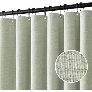 MIULEE Extra Long Linen Shower Curtain 96 Inches Long with 12 Metal Hooks Washable Beige Fabric Shower Curtain Set Waterproof Neutral Thick Cloth Shower Curtains for Bathroom Hotel Bathtub, Cream(Sage Green)