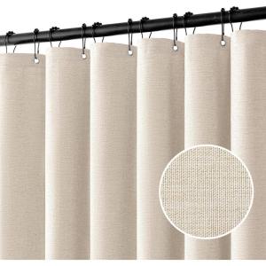 MIULEE Extra Long Linen Shower Curtain 96 Inches Long with 12 Metal Hooks Washable Beige Fabric Shower Curtain Set Waterproof Neutral Thick Cloth Shower Curtains for Bathroom Hotel Bathtub, Cream(Cream)