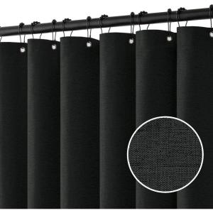 MIULEE Extra Long Linen Shower Curtain 96 Inches Long with 12 Metal Hooks Washable Beige Fabric Shower Curtain Set Waterproof Neutral Thick Cloth Shower Curtains for Bathroom Hotel Bathtub, Cream(Black)