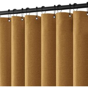 MIULEE Extra Long Linen Shower Curtain 96 Inches Long with 12 Metal Hooks Washable Beige Fabric Shower Curtain Set Waterproof Neutral Thick Cloth Shower Curtains for Bathroom Hotel Bathtub, Cream(Gold)