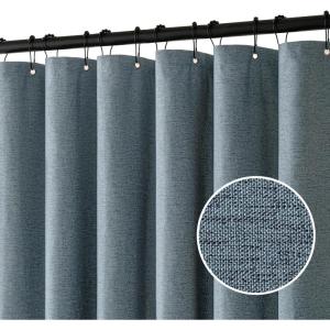 MIULEE Extra Long Linen Shower Curtain 96 Inches Long with 12 Metal Hooks Washable Beige Fabric Shower Curtain Set Waterproof Neutral Thick Cloth Shower Curtains for Bathroom Hotel Bathtub, Cream(Dusty Blue)
