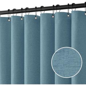 MIULEE Extra Long Linen Shower Curtain 96 Inches Long with 12 Metal Hooks Washable Beige Fabric Shower Curtain Set Waterproof Neutral Thick Cloth Shower Curtains for Bathroom Hotel Bathtub, Cream(Moonlight Blue)