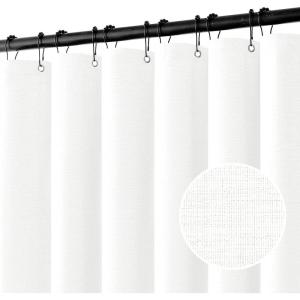 MIULEE Extra Long Linen Shower Curtain 96 Inches Long with 12 Metal Hooks Washable Beige Fabric Shower Curtain Set Waterproof Neutral Thick Cloth Shower Curtains for Bathroom Hotel Bathtub, Cream(White)
