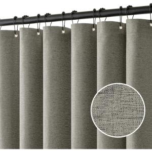 MIULEE Extra Long Linen Shower Curtain 96 Inches Long with 12 Metal Hooks Washable Beige Fabric Shower Curtain Set Waterproof Neutral Thick Cloth Shower Curtains for Bathroom Hotel Bathtub, Cream(Grey)