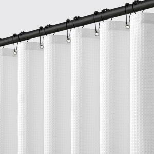 MIULEE Extra Long Waffle Weave Shower Bath Curtain 84 Inch Long with 12 Metal Hooks Modern Washable 260GSM Heavy Fabric Waterproof Thick Cloth Shower Curtains Set for Bathroom Bathtub, White(White)