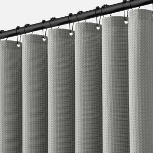 MIULEE Extra Long Waffle Weave Shower Bath Curtain 84 Inch Long with 12 Metal Hooks Modern Washable 260GSM Heavy Fabric Waterproof Thick Cloth Shower Curtains Set for Bathroom Bathtub, White(Light Grey)