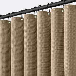 MIULEE Extra Long Waffle Weave Shower Bath Curtain 84 Inch Long with 12 Metal Hooks Modern Washable 260GSM Heavy Fabric Waterproof Thick Cloth Shower Curtains Set for Bathroom Bathtub, White(Khaki)