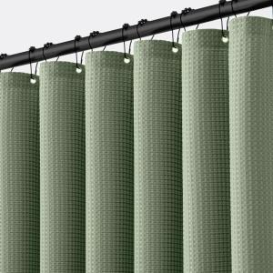 MIULEE Extra Long Waffle Weave Shower Bath Curtain 84 Inch Long with 12 Metal Hooks Modern Washable 260GSM Heavy Fabric Waterproof Thick Cloth Shower Curtains Set for Bathroom Bathtub, White(Sage Green)