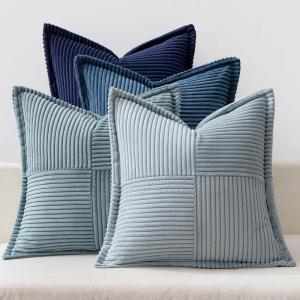 MIULEE Fall Burnt Orange Green Throw Pillow Covers 18×18 Inch 4 Packs Soft Boho Decorative Color-Clash Pillow Cases Modern Farmhouse Cushion Cases for Couch Sofa Bed Corduroy Striped Home Decor(Dark Blue)