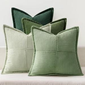 MIULEE Fall Burnt Orange Green Throw Pillow Covers 18×18 Inch 4 Packs Soft Boho Decorative Color-Clash Pillow Cases Modern Farmhouse Cushion Cases for Couch Sofa Bed Corduroy Striped Home Decor(Green)