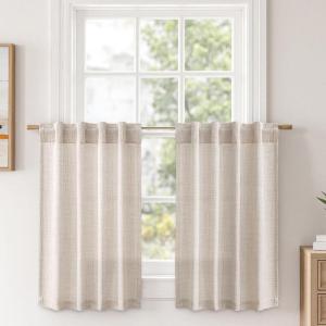 MIULEE Faux Linen Curtains 84 Inch Length 2 Panels Natural Burnt Orange Semi Sheer Curtain with Back Tab Rod Pocket, Light Filtering Window Privacy Burlap Drapes for Living Room Bedroom 42W x 84L(Beige)