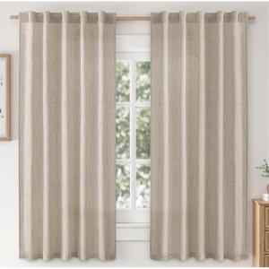 MIULEE Faux Linen Curtains 84 Inch Length 2 Panels Natural Burnt Orange Semi Sheer Curtain with Back Tab Rod Pocket, Light Filtering Window Privacy Burlap Drapes for Living Room Bedroom 42W x 84L(Khaki)