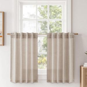 MIULEE Faux Linen Curtains 84 Inch Length 2 Panels Natural Burnt Orange Semi Sheer Curtain with Back Tab Rod Pocket, Light Filtering Window Privacy Burlap Drapes for Living Room Bedroom 42W x 84L(Linen)