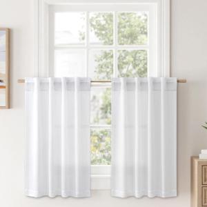 MIULEE Faux Linen Curtains 84 Inch Length 2 Panels Natural Burnt Orange Semi Sheer Curtain with Back Tab Rod Pocket, Light Filtering Window Privacy Burlap Drapes for Living Room Bedroom 42W x 84L(White)