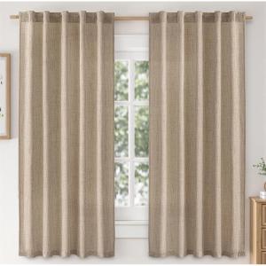 MIULEE Faux Linen Curtains 84 Inch Length 2 Panels Natural Burnt Orange Semi Sheer Curtain with Back Tab Rod Pocket, Light Filtering Window Privacy Burlap Drapes for Living Room Bedroom 42W x 84L(Copper Brown)