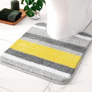 MIULEE Fluffy Bathroom Rugs Bath Mats Rugs Microfiber Striped Shower Rug Absorbent, Soft and Plush Machine Washable Non Slip Carpet Quick Dry for Bathroom Floor Tub, 16×24 Inch, Yellow-Grey(Yellow-grey)