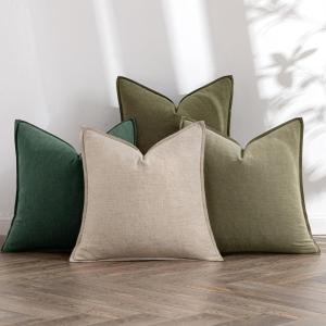 MIULEE Green and White Pillow Covers Pack of 4 Christmas Decorative Natural Solid Throw Pillow Covers Soft Accent Boho Farmhouse Couch Pillowcases Modern Decor for Living Room Bed Sofa 18×18 Inch(Neutral Green)