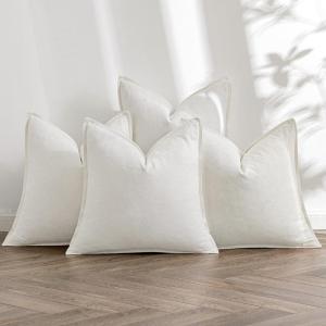 MIULEE Green and White Pillow Covers Pack of 4 Christmas Decorative Natural Solid Throw Pillow Covers Soft Accent Boho Farmhouse Couch Pillowcases Modern Decor for Living Room Bed Sofa 18×18 Inch(Cream)