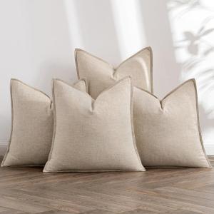 MIULEE Green and White Pillow Covers Pack of 4 Christmas Decorative Natural Solid Throw Pillow Covers Soft Accent Boho Farmhouse Couch Pillowcases Modern Decor for Living Room Bed Sofa 18×18 Inch(Beige)