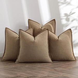 MIULEE Green and White Pillow Covers Pack of 4 Christmas Decorative Natural Solid Throw Pillow Covers Soft Accent Boho Farmhouse Couch Pillowcases Modern Decor for Living Room Bed Sofa 18×18 Inch(Khaki)