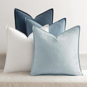 MIULEE Green and White Pillow Covers Pack of 4 Christmas Decorative Natural Solid Throw Pillow Covers Soft Accent Boho Farmhouse Couch Pillowcases Modern Decor for Living Room Bed Sofa 18×18 Inch(Blue)