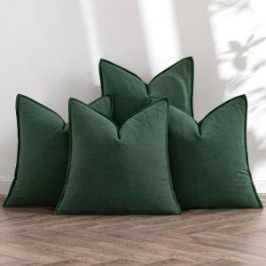 MIULEE Green and White Pillow Covers Pack of 4 Christmas Decorative Natural Solid Throw Pillow Covers Soft Accent Boho Farmhouse Couch Pillowcases Modern Decor for Living Room Bed Sofa 18×18 Inch(Green)