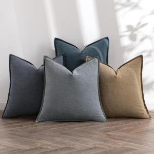 MIULEE Green and White Pillow Covers Pack of 4 Christmas Decorative Natural Solid Throw Pillow Covers Soft Accent Boho Farmhouse Couch Pillowcases Modern Decor for Living Room Bed Sofa 18×18 Inch(Neutral Navy)