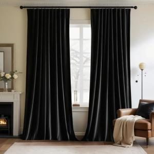 MIULEE Hot Pink Velvet Curtains 84 inches 2 Panels – Luxury Room Darkening Window Drapes for Bedroom Living Room Thermal Insulated Super Soft Blackout, Back Tab Rod Pocket Pinch Pleated, W52 x L84(Black)
