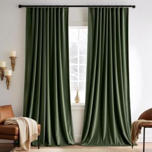 MIULEE Hot Pink Velvet Curtains 84 inches 2 Panels – Luxury Room Darkening Window Drapes for Bedroom Living Room Thermal Insulated Super Soft Blackout, Back Tab Rod Pocket Pinch Pleated, W52 x L84(Olive Green)