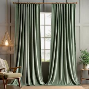 MIULEE Hot Pink Velvet Curtains 84 inches 2 Panels – Luxury Room Darkening Window Drapes for Bedroom Living Room Thermal Insulated Super Soft Blackout, Back Tab Rod Pocket Pinch Pleated, W52 x L84(Sage Green)