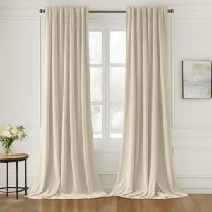 MIULEE Hot Pink Velvet Curtains 84 inches 2 Panels – Luxury Room Darkening Window Drapes for Bedroom Living Room Thermal Insulated Super Soft Blackout, Back Tab Rod Pocket Pinch Pleated, W52 x L84(Cream)