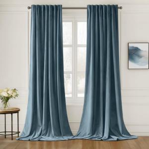 MIULEE Hot Pink Velvet Curtains 84 inches 2 Panels – Luxury Room Darkening Window Drapes for Bedroom Living Room Thermal Insulated Super Soft Blackout, Back Tab Rod Pocket Pinch Pleated, W52 x L84(Stone Blue)