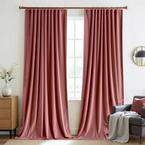 MIULEE Hot Pink Velvet Curtains 84 inches 2 Panels – Luxury Room Darkening Window Drapes for Bedroom Living Room Thermal Insulated Super Soft Blackout, Back Tab Rod Pocket Pinch Pleated, W52 x L84(Dusty Rose)