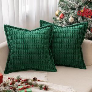 MIULEE Light Grey Corduroy Decorative Throw Pillow Covers Pack of 2 Soft Striped Pillows Pillowcases with Broad Edge Winter Modern Boho Home Decor for Couch Sofa Bed 18×18 Inch(Green)