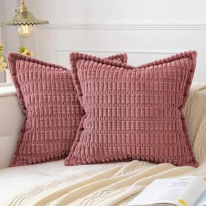 MIULEE Light Grey Corduroy Decorative Throw Pillow Covers Pack of 2 Soft Striped Pillows Pillowcases with Broad Edge Winter Modern Boho Home Decor for Couch Sofa Bed 18×18 Inch(Cranberry Red)