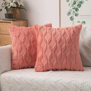 MIULEE Light Purple Throw Pillow Covers 20×20 Set of 2 Spring Decorative Farmhouse Couch Throw Pillows Boho Shells Cute Soft Plush Wool Winter Pillowcases for Bedroom Living Room Sofa(Coral Red)