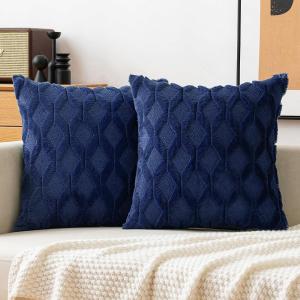 MIULEE Light Purple Throw Pillow Covers 20×20 Set of 2 Spring Decorative Farmhouse Couch Throw Pillows Boho Shells Cute Soft Plush Wool Winter Pillowcases for Bedroom Living Room Sofa(Dark Blue)
