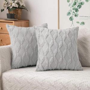 MIULEE Light Purple Throw Pillow Covers 20×20 Set of 2 Spring Decorative Farmhouse Couch Throw Pillows Boho Shells Cute Soft Plush Wool Winter Pillowcases for Bedroom Living Room Sofa(Light Gray)