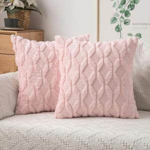 MIULEE Light Purple Throw Pillow Covers 20×20 Set of 2 Spring Decorative Farmhouse Couch Throw Pillows Boho Shells Cute Soft Plush Wool Winter Pillowcases for Bedroom Living Room Sofa(Light Pink)