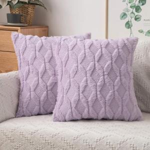 MIULEE Light Purple Throw Pillow Covers 20×20 Set of 2 Spring Decorative Farmhouse Couch Throw Pillows Boho Shells Cute Soft Plush Wool Winter Pillowcases for Bedroom Living Room Sofa(Light Purple)