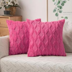 MIULEE Light Purple Throw Pillow Covers 20×20 Set of 2 Spring Decorative Farmhouse Couch Throw Pillows Boho Shells Cute Soft Plush Wool Winter Pillowcases for Bedroom Living Room Sofa(Hot Pink)