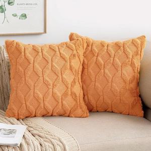 MIULEE Light Purple Throw Pillow Covers 20×20 Set of 2 Spring Decorative Farmhouse Couch Throw Pillows Boho Shells Cute Soft Plush Wool Winter Pillowcases for Bedroom Living Room Sofa(Orange)